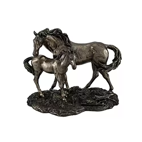 Veronese Majestic Mare and Foal Wild Horses Bronze Finish Statue (7 Inches Long)