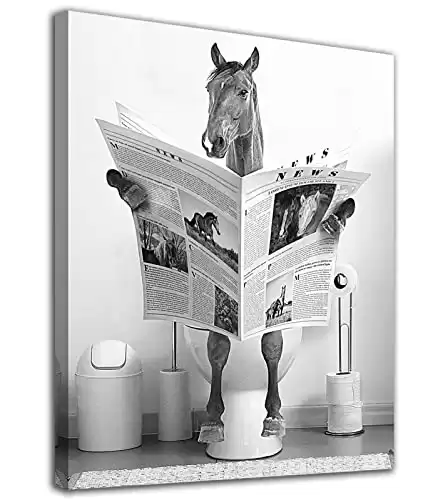 Funny Horse Bathroom Canvas Wall Art. (12" x 16)