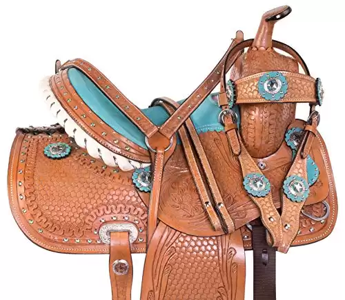 Acerugs Premium Leather Western Barrel Racing Horse or Pony Child Saddle Tack Size 10” to 13” Inch