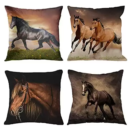 Set of 4 Decorative Horse Throw Pillow Covers (18x18 Inches)