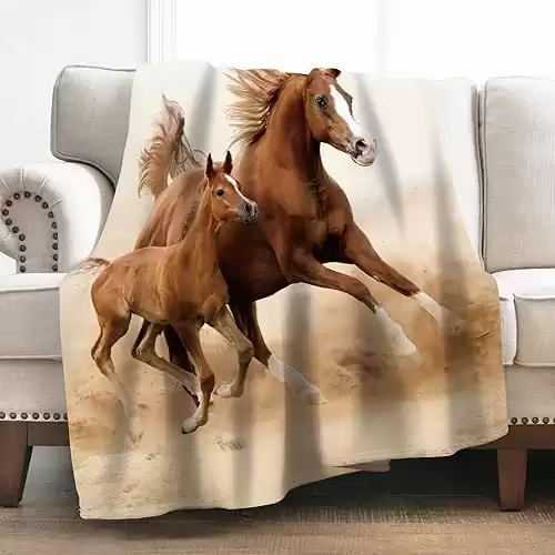 Horse Blanket  - Running Brown Horses: Cute Soft Comfort Lightweight Throw Plush Blankets 50"x60"