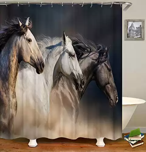 Shocur Horse Shower Curtain (72 x 72 Inches) Set with 12 Hooks